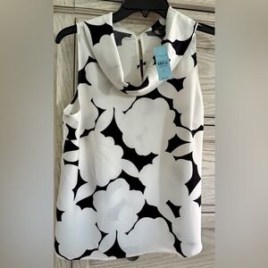 Ann Taylor Monochrome Floral Sleeveless Blouse (Small Petite) NWT